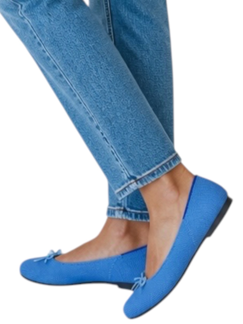ROTHY’s Cerulean Ballet Flats Slip On Washable Knit Bow Round Toe Shoe Size 6.5
